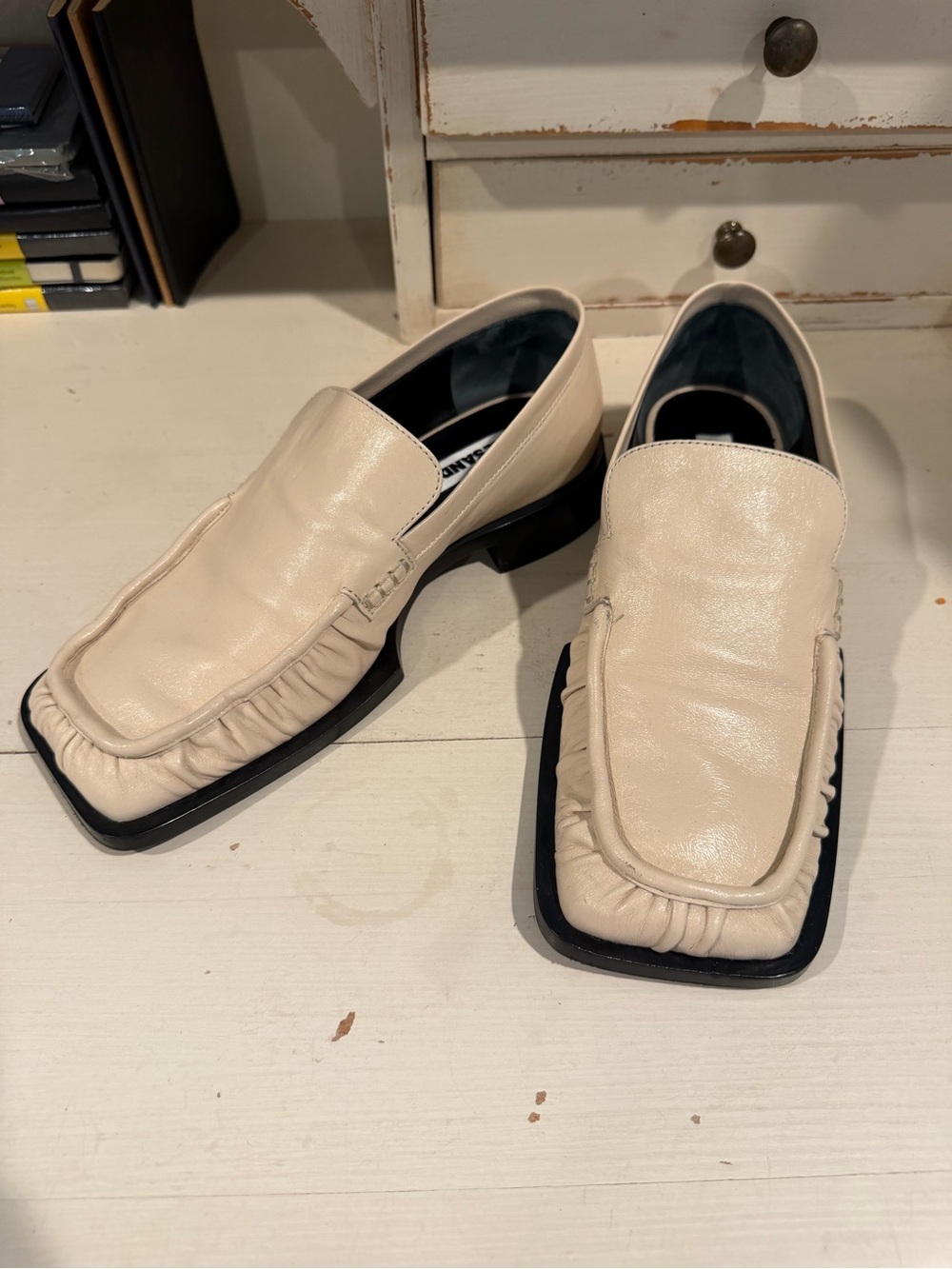 Jil Sander Ivory Leather Square-Toe Slip-On Loafers
